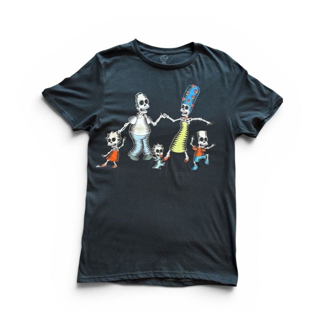 Men's Y2K Simpsons Family Cartoon Skull Skeleton Black Graphic Tee Size S